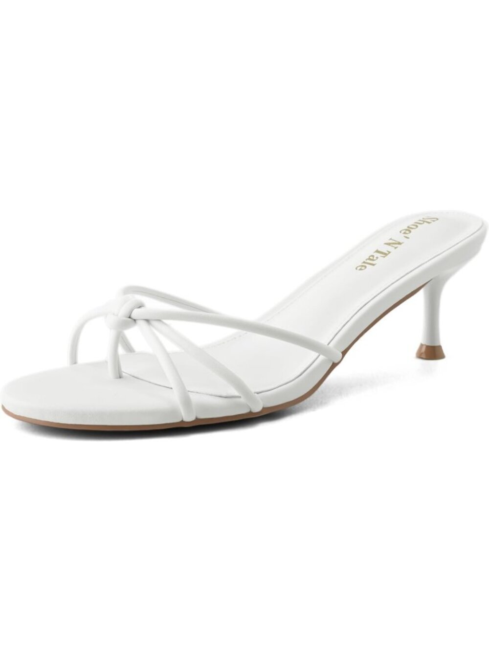 Women's White Kitten Heel Knotted Thong Flip Flop Round Open Toe Slip On Sandals
